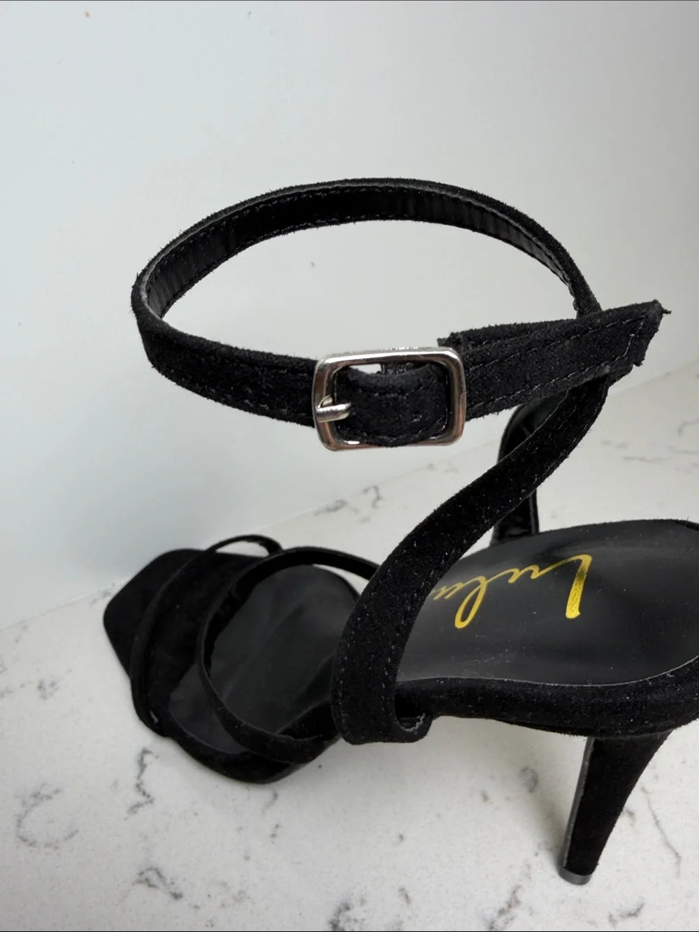Lulu's Black Suede Strappy Ankle‑Tie High Heels
